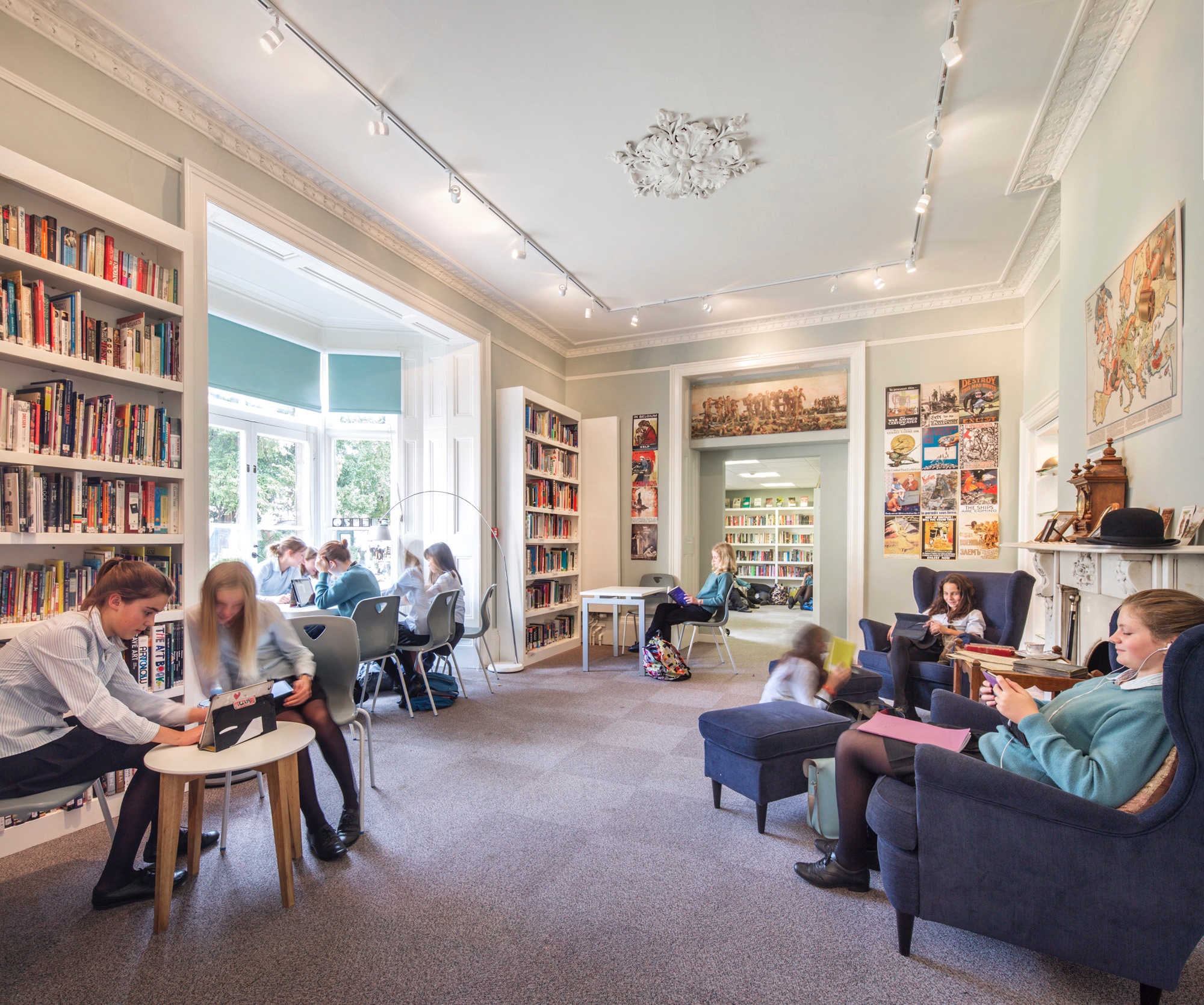 Image of students in library  to illustrate link to 'History' page