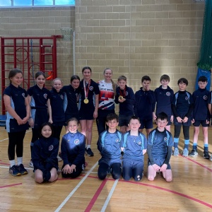 Paralympian Laura Sugar with pupils from Dame Bradbury's