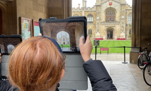 Year 8 student in Cambridge photographing buildings for their Architecture Project